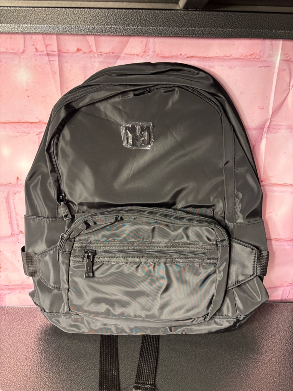 Badgley Mischka Black Nylon Backpack with Front Zip Pocket